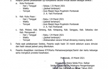 Jadwal Uji Kompetensi Tahap I Calon Hafizh dan Hafizhah Se - Kalimantan Barat