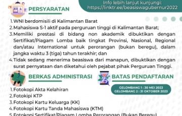 BEASISWA MAHASISWA BERPRESTASI NON AKADEMIK KALIMANTAN BARAT TAHUN 2023